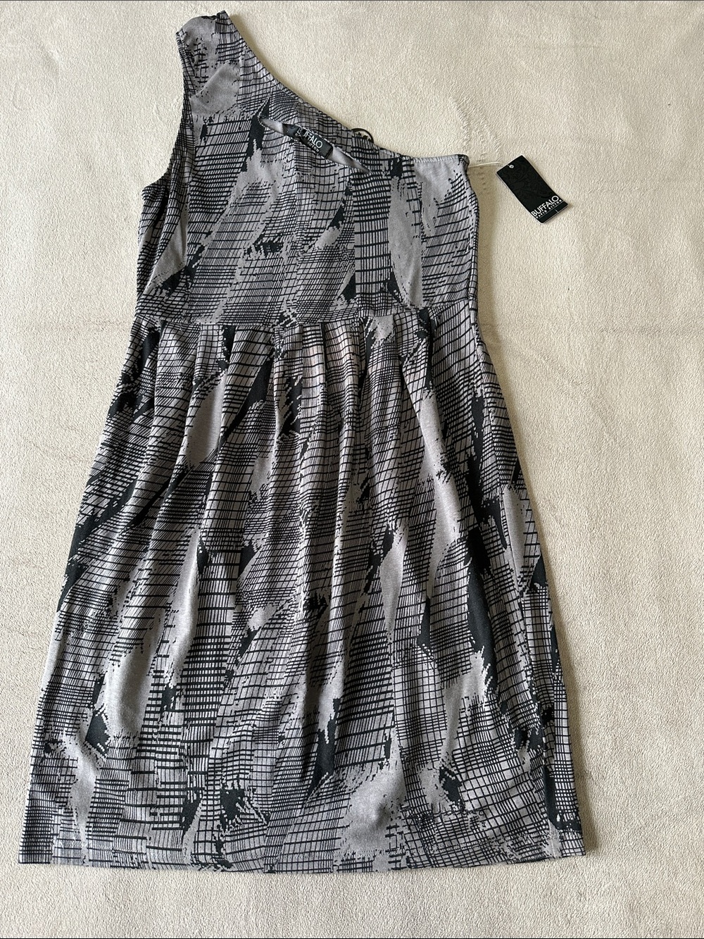 One-Shoulder Black & Gray Patterned Women’s Dress